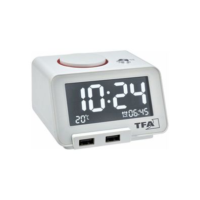 TFA - Digitaler Wecker mit USB Ladefunktion Homtime 60.2017 - weiß schwarz