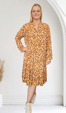 Italy 40 /42 Midikleid Stufenkleid Kleid lanharm Kragen Knöpfe Print Braun/Beige