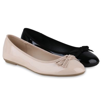 VAN HILL Damen Übergrößen Klassische Ballerina Lack Strass Schleifen