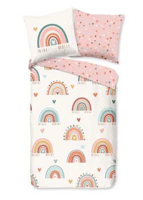 Good Morning Kinder Baby Bettwäsche 100x135 Louie Indie Herzen Regenbogen 33032