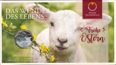 Österreich 5 Euro 2017 Osterlamm Silber im Folder*