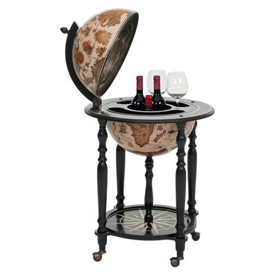 Globusbar HWC-A78, Minibar Hausbar Weinregal, Weltkugel rollbar Eukalyptusholz FSC