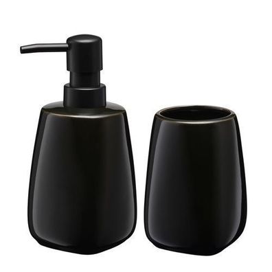 KADAX Badezimmer Set aus Keramik, Seifenspender, Badezimmerbecher, Schwarz