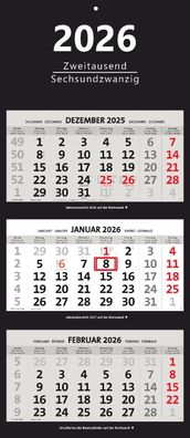 XXL 3-Monatskalender 2026 schwarz großer Wandkalender Bürokalender