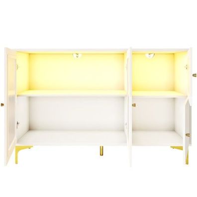 Sideboard mit Glastüren, Schubladen & Licht, 140×40×90?cm, Weiß