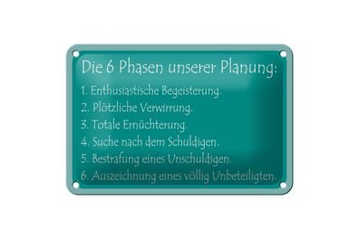 Blechschild 18 x 12 cm Die 6 Phasen unserer Planung