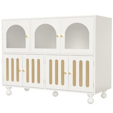 Kommode Sideboard mit Glastür & Schubladen, viel Stauraum, 120×40×90?cm