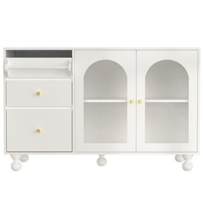 Sideboard mit Handtuchhalter, Glastür & Stauraum, 120×40×75,5?cm, Weiß