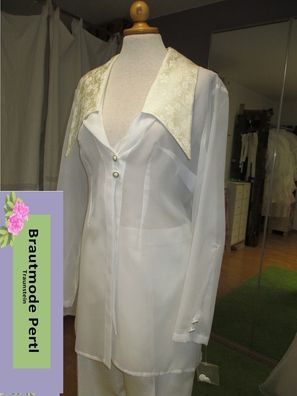 Braut Bluse, Gr. 38, transparent, Creme, langer Kragen, ungetragen