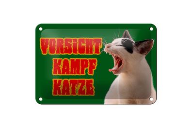Blechschild 18 x 12 cm Vorsicht Kampfkatze grün