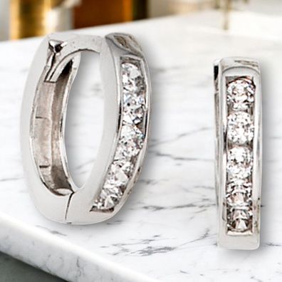 Creolen rund 375 Gold Weißgold 10 Zirk. Ohrringe Weißgoldohrringe