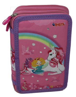 Schüleretui Federmäppchen Mäppchen 3-fach gefüllt Design Einhorn