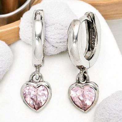 Kinder Creolen Herz 925 Silber 2 Zirk. rosa rosé Ohrringe Kinderohrringe