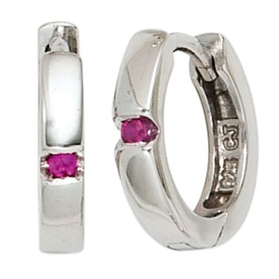 Kinder Creolen rund 925 Sterling Silber 2 Zirk. rot Ohrringe Kinderohrringe