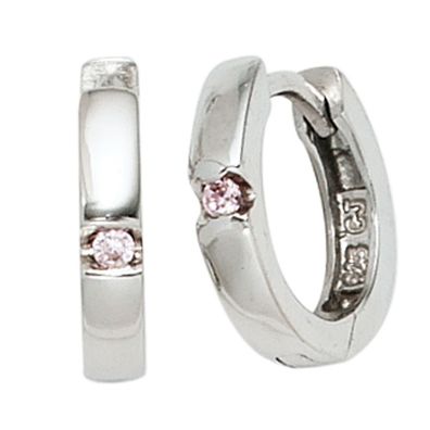 Kinder Creolen rund 925 Silber 2 Zirk. rosa rosé Ohrringe Kinderohrringe