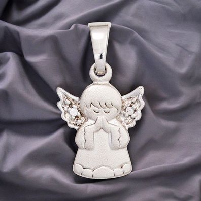 Kinder Anhänger Engel Schutzengel 925 Silber mattiert 2 Zirk. Kinderanhänger