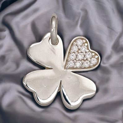 Kinder Anhänger Kleeblatt 925 Silber mit Zirk. Glücksbringer Kinderanhänger
