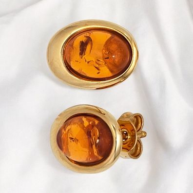 Ohrstecker oval 375 Gold Gelbgold 2 Bernstein-Cabochons orange Ohrringe