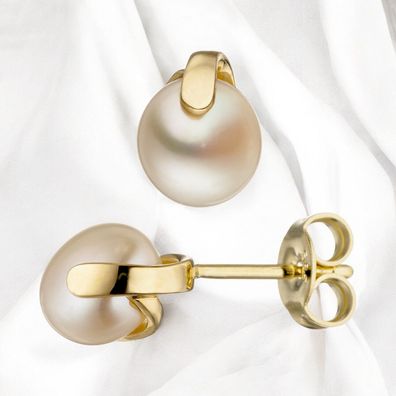 Ohrstecker 585 Gold Gelbgold 2 Süßwasser Perlen Ohrringe Perlenohrstecker