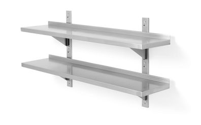 Hendi Wandregal mit zwei Böden aus Edelstahl mit Wandbefestigung 1200x300x600mm