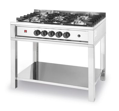 Gastronomie Hendi Gasherd - 5 Brenner mit Pfannenhalterung und offenem Unterbau