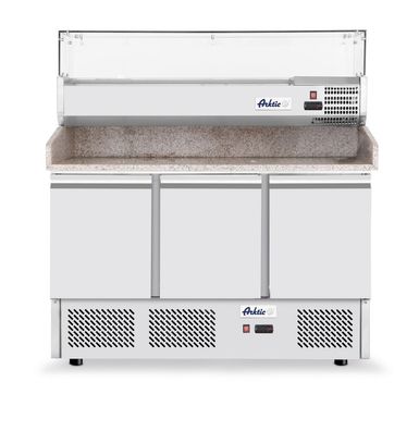 Arktic Pizzatisch Kitchen Line mit 3 Türen und Aufsatzvitrine 1400x700x850mm