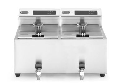 Gastronomie Hendi Fritteuse Profi Line mit 2x8 Liter und 7000W digital mit Ablassh