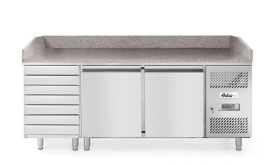 Arktic Pizzatisch mit 2 Türen und 7 Schubladen mit Aufkantung 2020x802x1000mm
