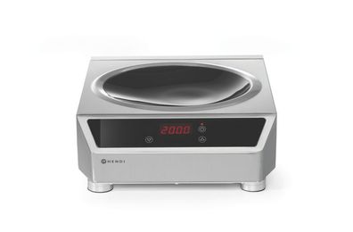Hendi Induktionswok mit Wokpfanne mit Deckel Profi Line aus Edelstahl und 3500W