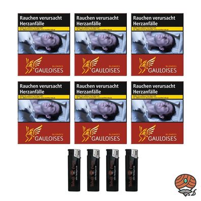 Gauloises Blondes Rot Zigaretten 6x 23 Stück + 4 Feuerzeuge