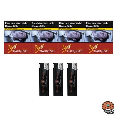 Gauloises Blondes Red/Rot Zigaretten 4x 34 Stück + 3 Feuerzeuge