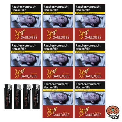 Gauloises Blondes Red/Rot Zigaretten 8x 34 Stück + 4 Feuerzeuge