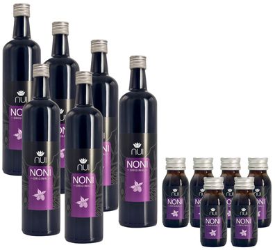 NUI Noni Original Saft Sparpack 6x 750ml Glasflasche + 6x 60ml NUI NONI Shot gratis