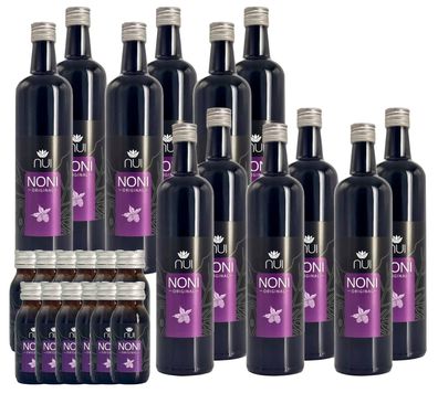 NUI Noni Original Saft Sparpack 12x 750ml Glasflasche + 12x 60ml NUI NONI Shot gratis