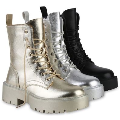 VAN HILL Damen Leicht Gefütterte Plateau Boots Stiefeletten Plateau-Schuhe 840841