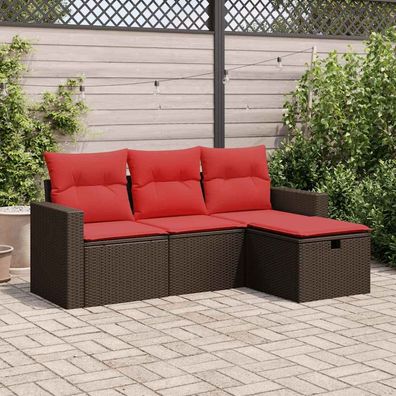 vidaXL 4-tlg. Garten-Sofagarnitur mit Kissen Braun Poly Rattan