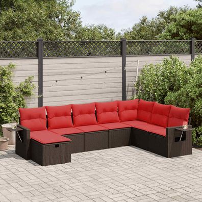 vidaXL 8-tlg. Garten-Sofagarnitur mit Kissen Braun Poly Rattan