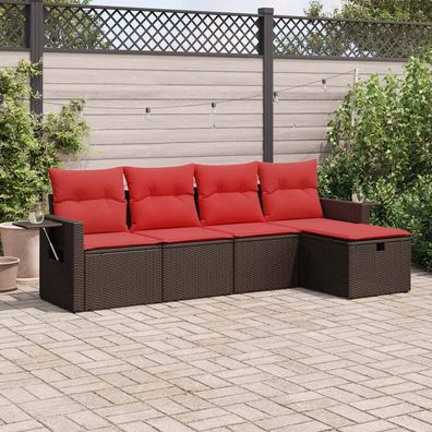 vidaXL 5-tlg. Garten-Sofagarnitur mit Kissen Braun Poly Rattan