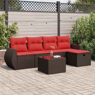 vidaXL 6-tlg. Garten-Sofagarnitur mit Kissen Braun Poly Rattan