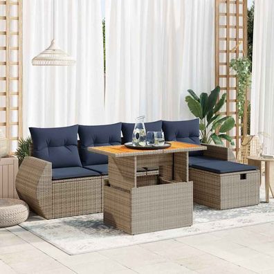 vidaXL 6-tlg. Garten-Sofagarnitur mit Kissen Schwarz Poly Rattan