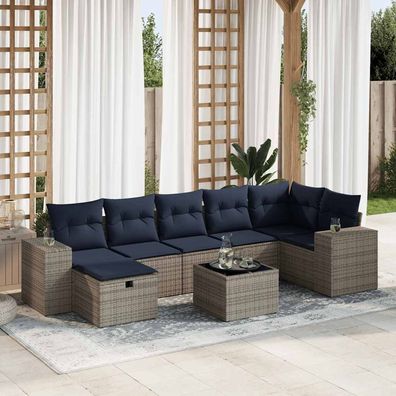 vidaXL 8-tlg. Garten-Sofagarnitur mit Kissen Grau Poly Rattan