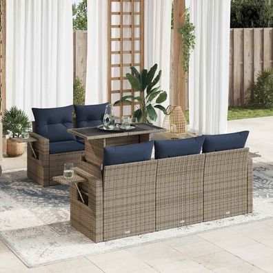 vidaXL 6-tlg. Garten-Sofagarnitur mit Kissen Schwarz Poly Rattan