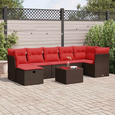 vidaXL 8-tlg. Garten-Sofagarnitur mit Kissen Braun Poly Rattan
