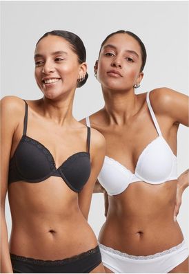 Urban Classics Damen BH mit Bügel Ladies Basic Cotton Bra Lace 2-Pack TB7653A