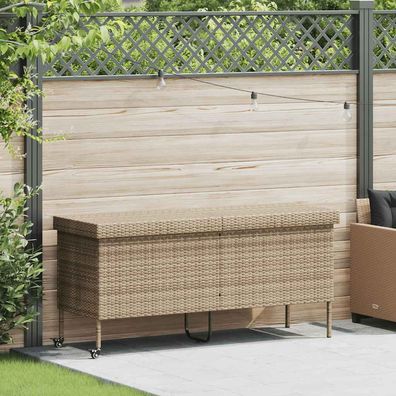 vidaXL Gartentruhe mit Rollen Beige 160x55x75 cm Poly Rattan