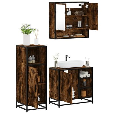 vidaXL 3-tlg. Badmöbel-Set Räuchereiche Holzwerkstoff