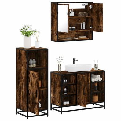 vidaXL 3-tlg. Badmöbel-Set Räuchereiche Holzwerkstoff