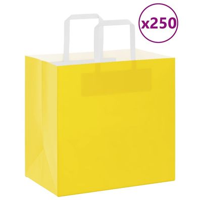 vidaXL Papiertragetaschen 250 Stk. mit Henkeln Gelb 26x17x25 cm
