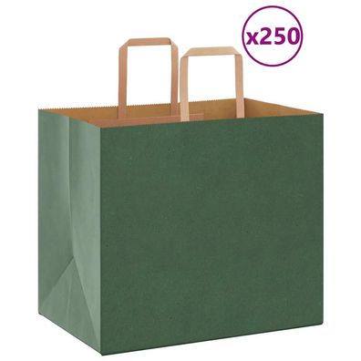vidaXL Papiertragetaschen 250 Stk. mit Henkeln Grün 32x22x28 cm