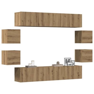 vidaXL 8-tlg. TV-Schrank-Set Wandmontage Artisan-Eiche Holzwerkstoff